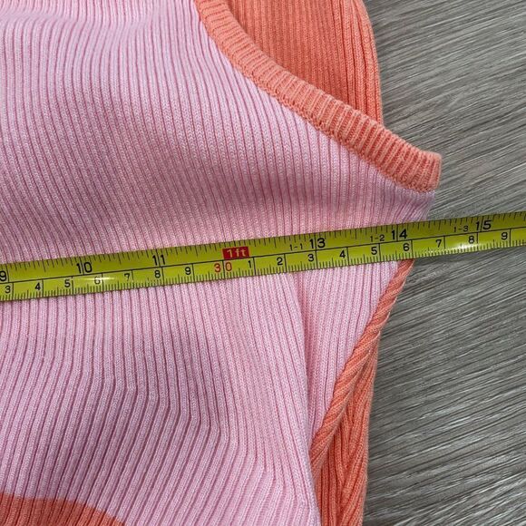 Medium Peach Pink Ribbed Knit Open Belly Dress Slim Fit Midi Summer Dress - Picture 8 of 9
